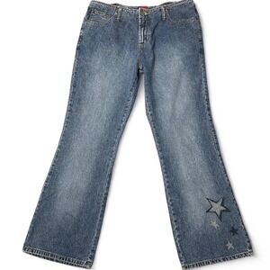 Y2K blue denim jeans with star patches